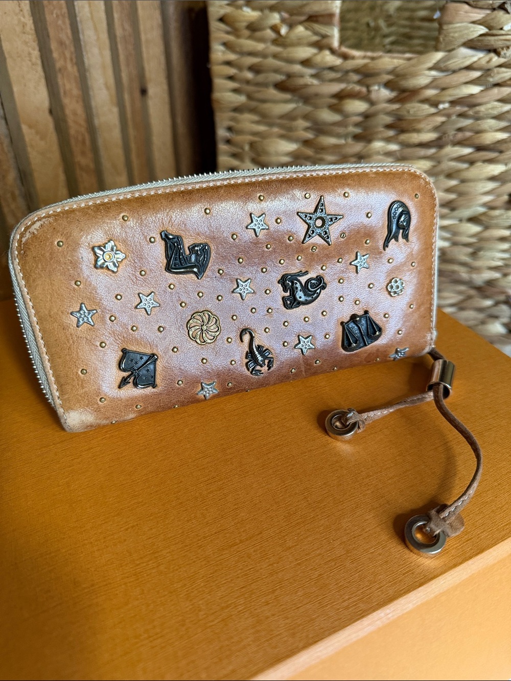 Jimmy Choo Cognac Zodiac Leather Zip Wallet